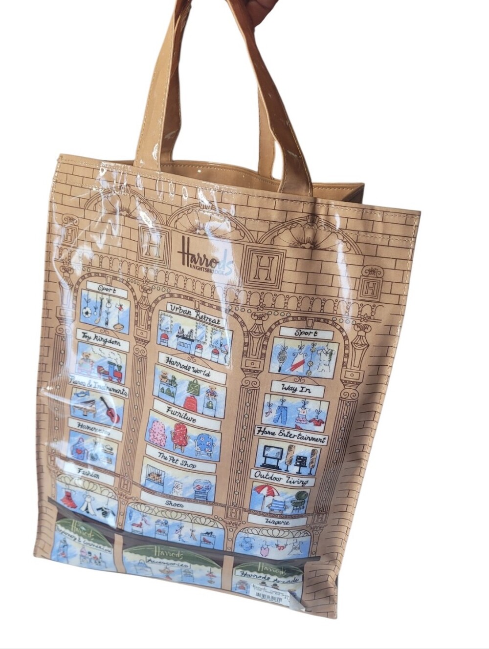 Harrods Knightsbridge London 17” PVC Reusable Tote Shopping Bag NWT